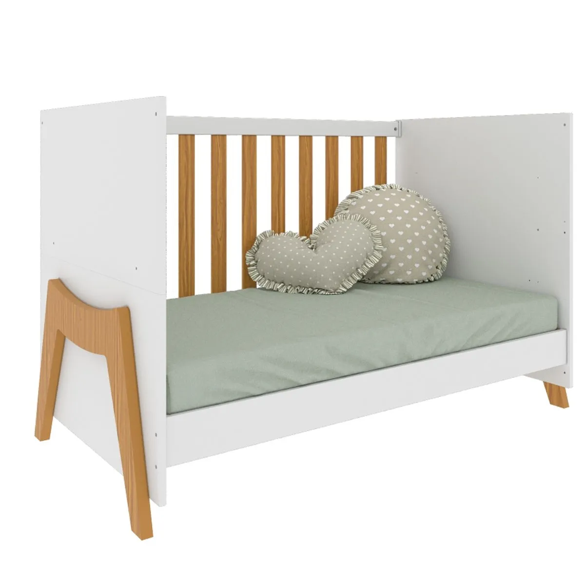 Berço Americano Guti Retrô Mini Cama 5 em 1 Branco Brilho/Amêndoa