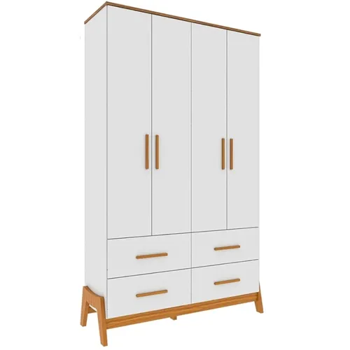 Guarda-Roupa Infantil Guti Retrô 4 Portas e 4 Gavetas Branco Brilho/Amêndoa