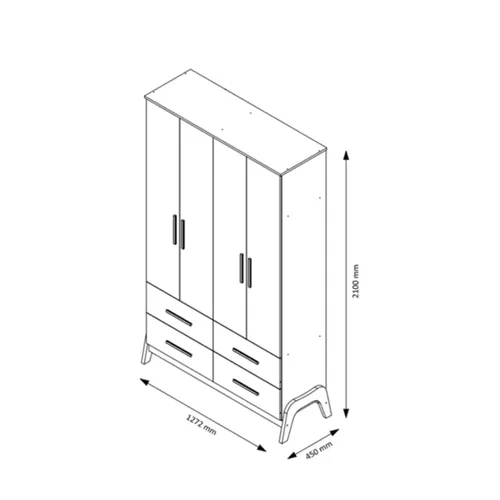 Guarda-Roupa Infantil Guti Retrô 4 Portas e 4 Gavetas Branco Brilho/Amêndoa