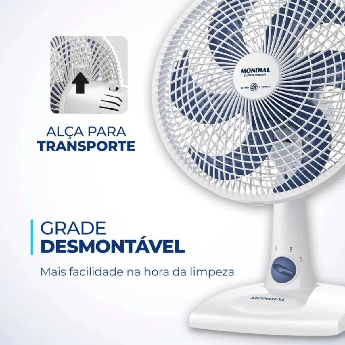 Ventilador de Mesa Super Power VSP-30-B 30cm Mondial 6 Pás 3 Velocidades Branco