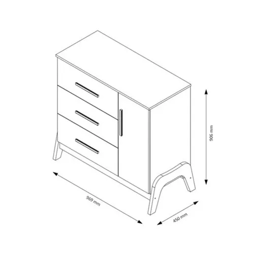 Cômoda Infantil Retrô Guti 1 Porta 3 Gavetas Branco Brilho/Amêndoa