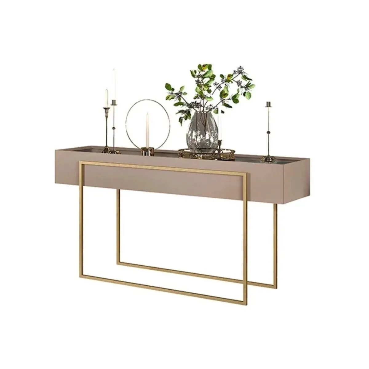 Aparador Pilar Tampo com Espelho e Pés  em Metal Dourado - Griz