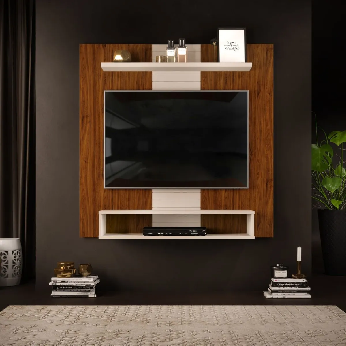 Painel Suspenso Smart Para TV 47 Polegadas Nogueira/Off White