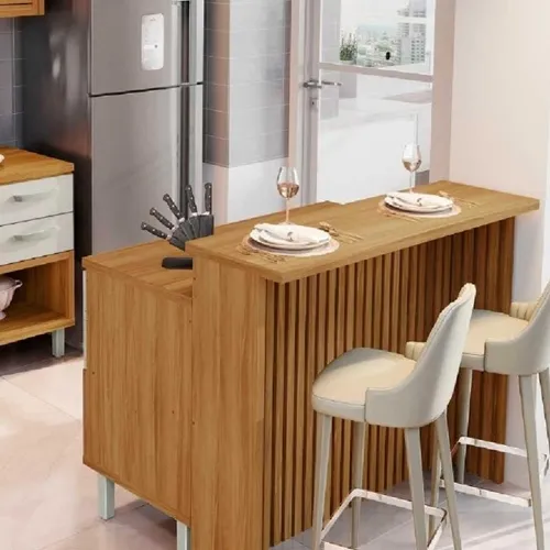 Painel de Ilha Ripado Bancada para Cozinha Nesher 120 cm 100% MDF Freijó