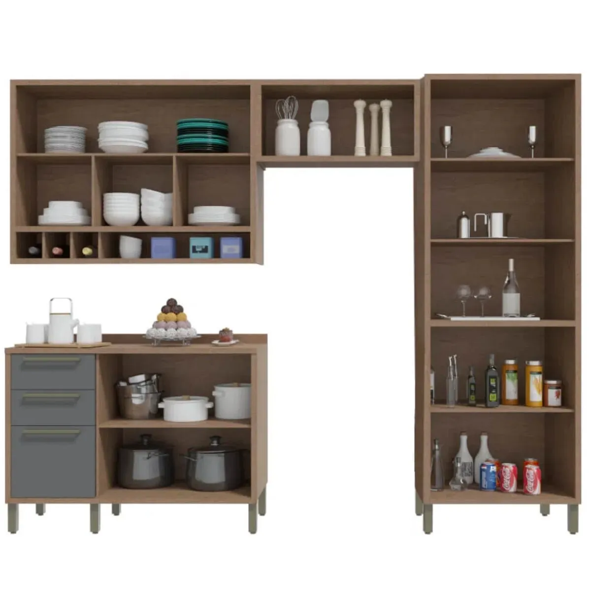 Cozinha Modulada Syrah 4 Peças Castanho/Chumbo