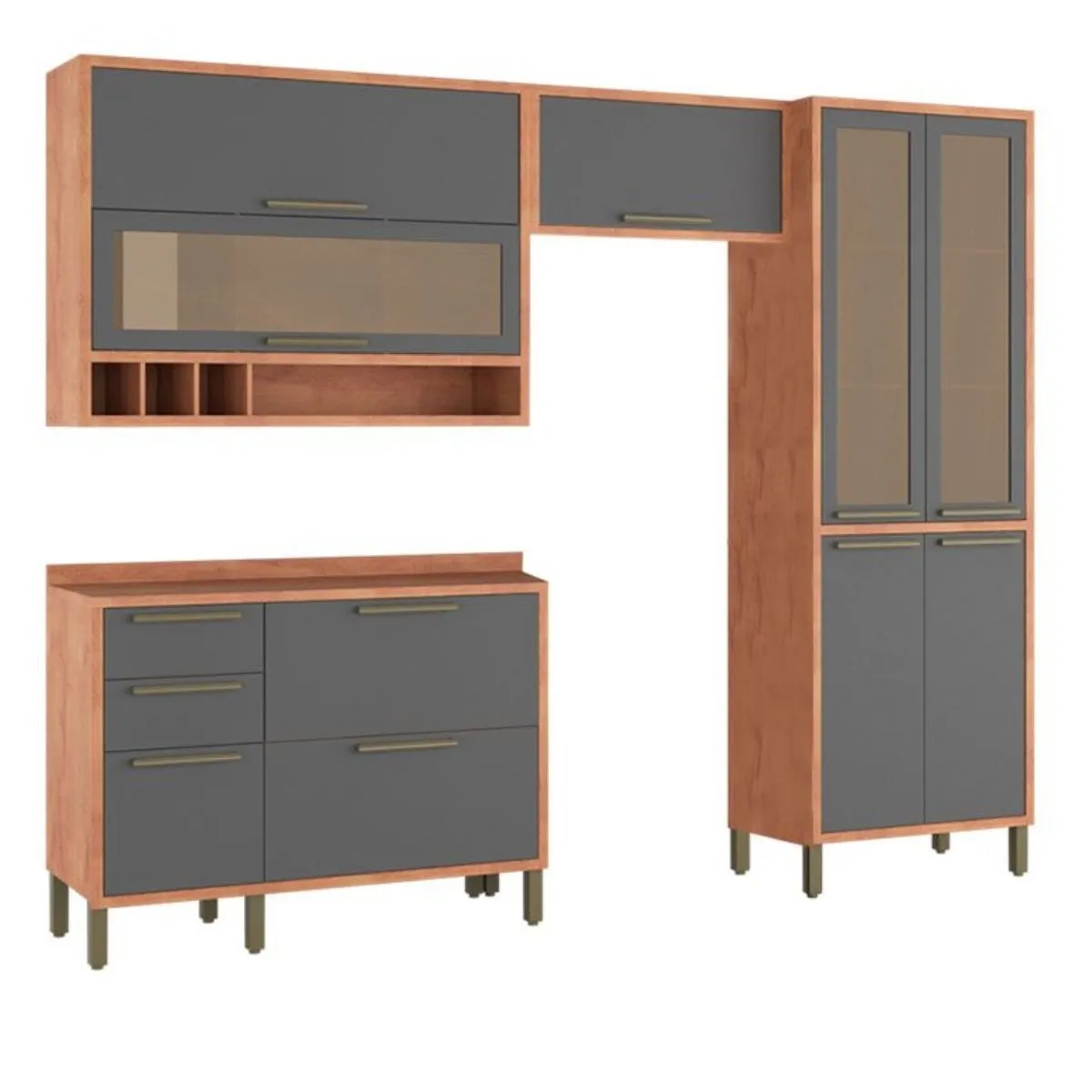 Cozinha Modulada Syrah 4 Peças Castanho/Chumbo