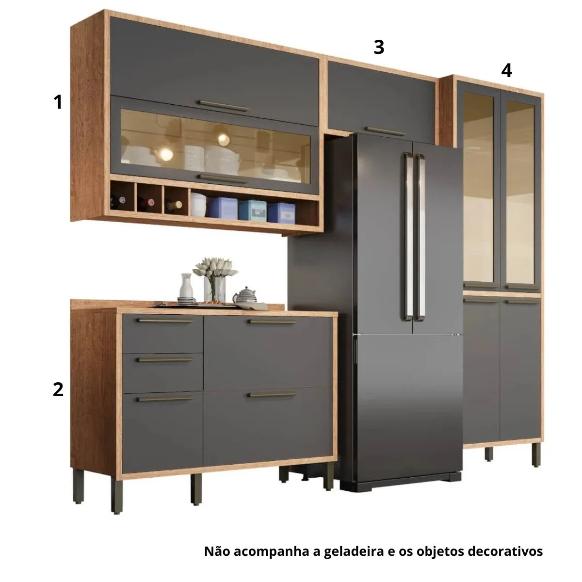 Cozinha Modulada Syrah 4 Peças Castanho/Chumbo