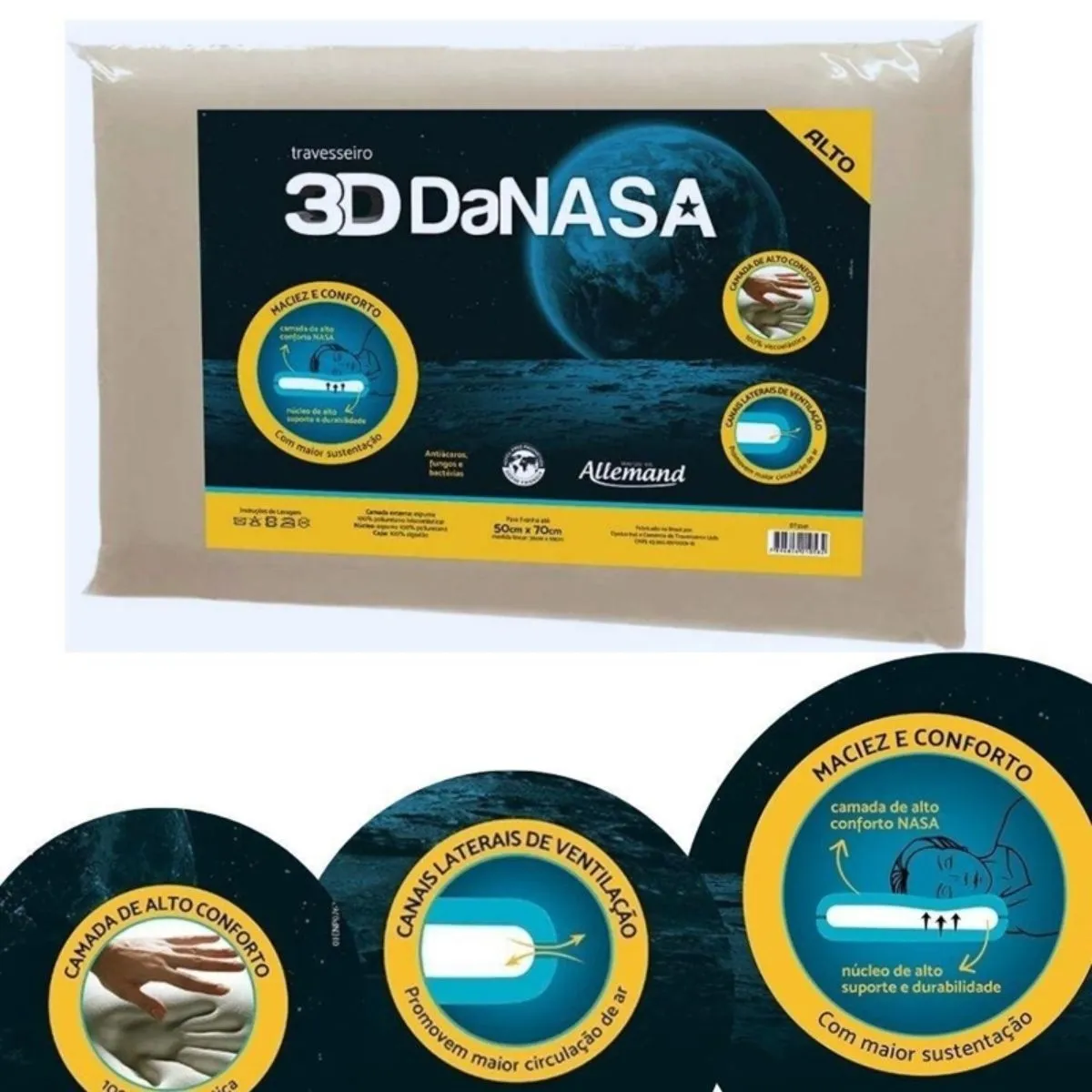 Travesseiro 3D Danasa Alto Duoflex 50Cm x 70Cm