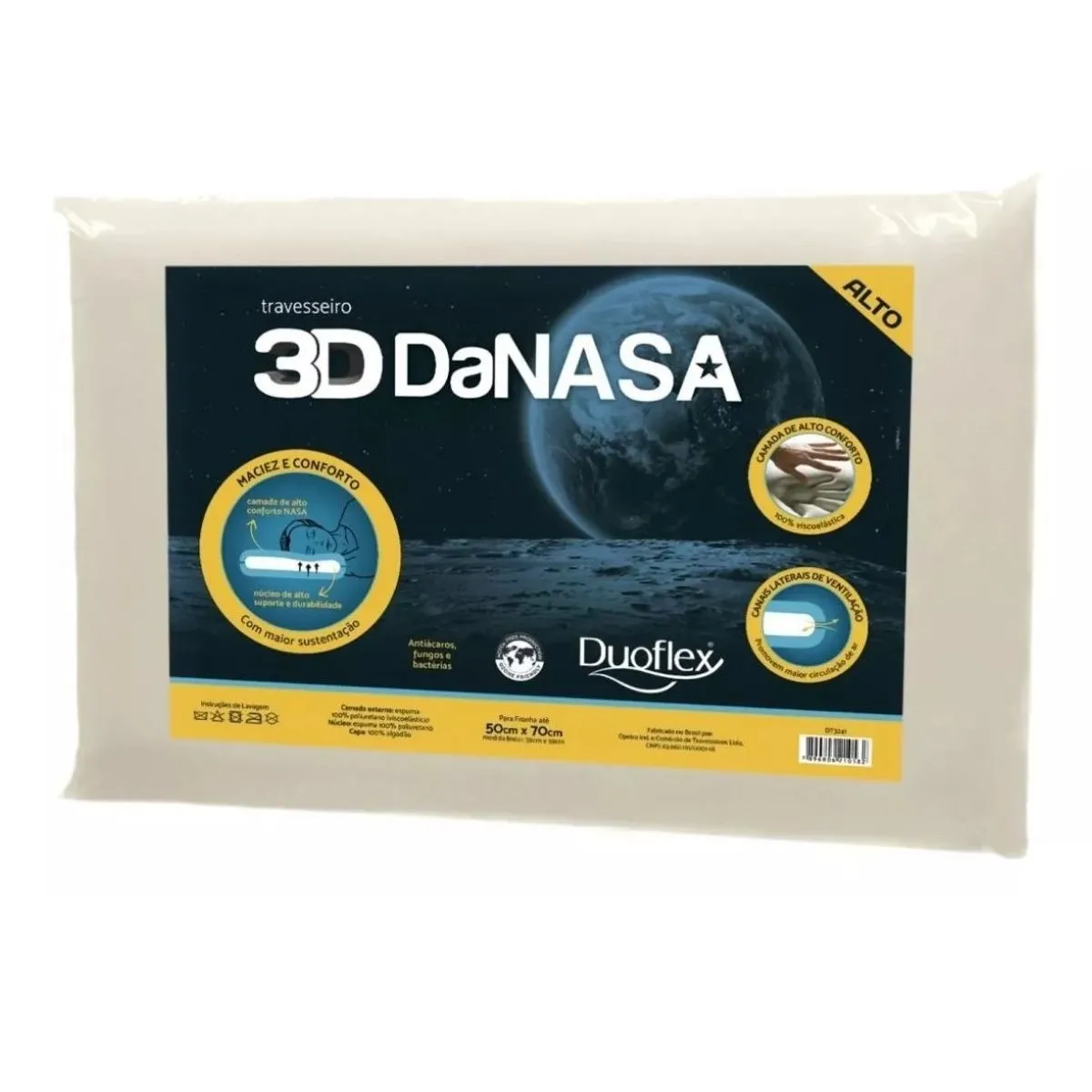 Travesseiro 3D Danasa Alto Duoflex 50Cm x 70Cm