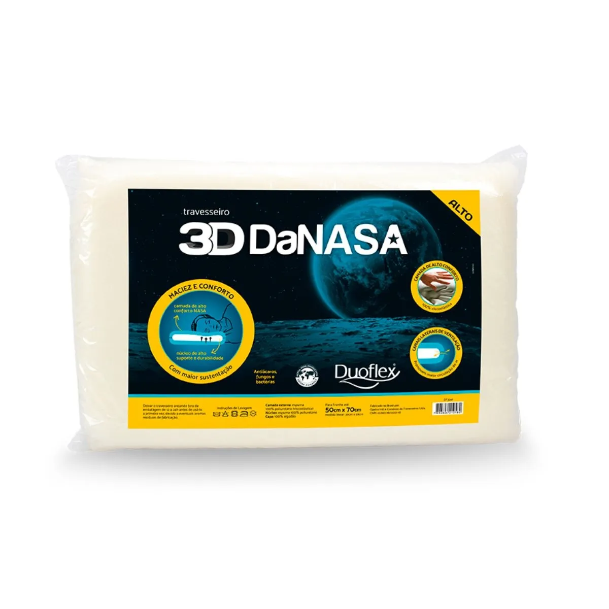 Travesseiro 3D Danasa Alto Duoflex 50Cm x 70Cm