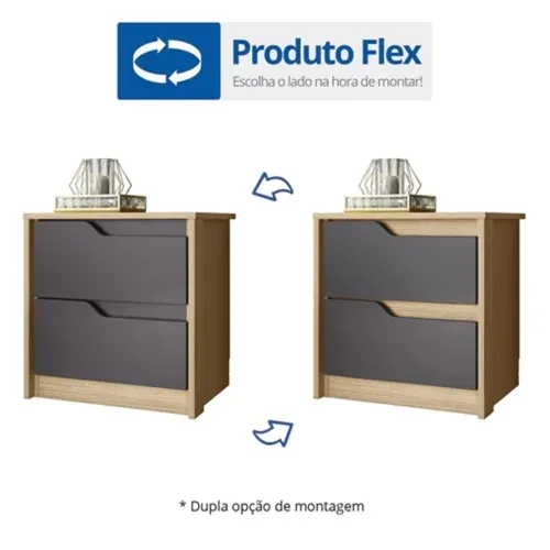 Mesa de Cabeceira 2 Gavetas Flex Doble Nature/Titanium