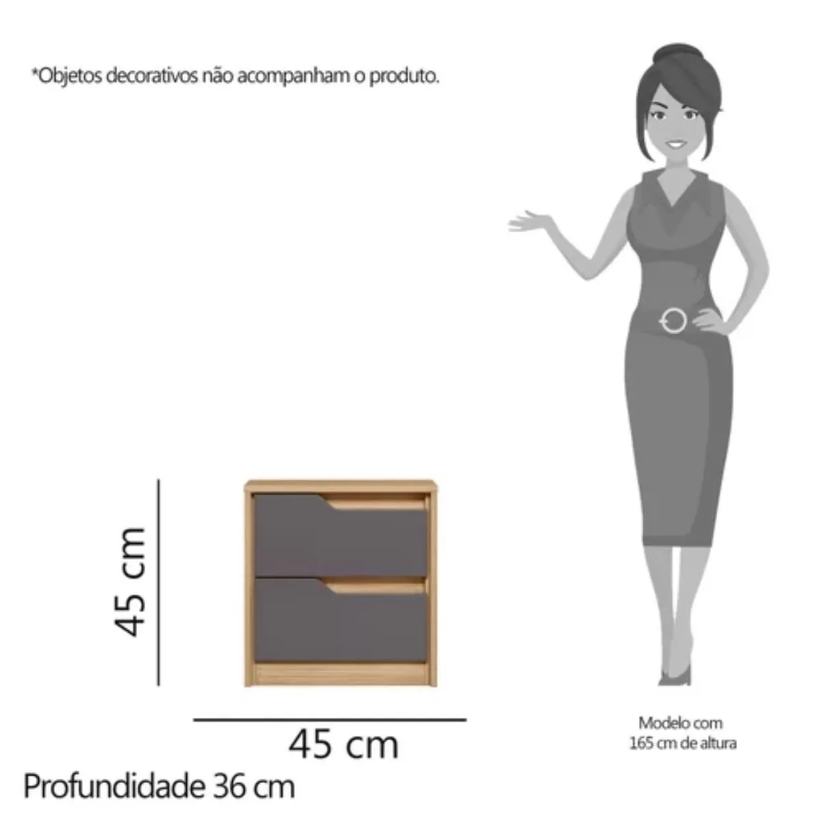 Mesa de Cabeceira 2 Gavetas Flex Doble Nature/Titanium