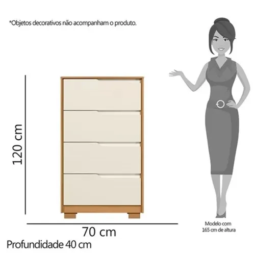 Cômoda Sole 4 Gavetas com Vistas Flex Carvalho Grife/Off White - Albatroz