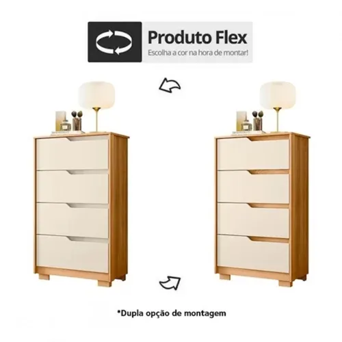 Cômoda Sole 4 Gavetas com Vistas Flex Carvalho Grife/Off White - Albatroz