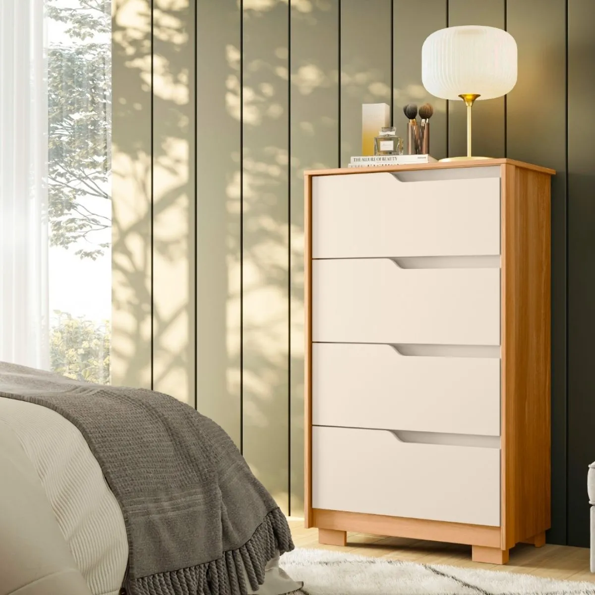 Cômoda Sole 4 Gavetas com Vistas Flex Carvalho Grife/Off White - Albatroz