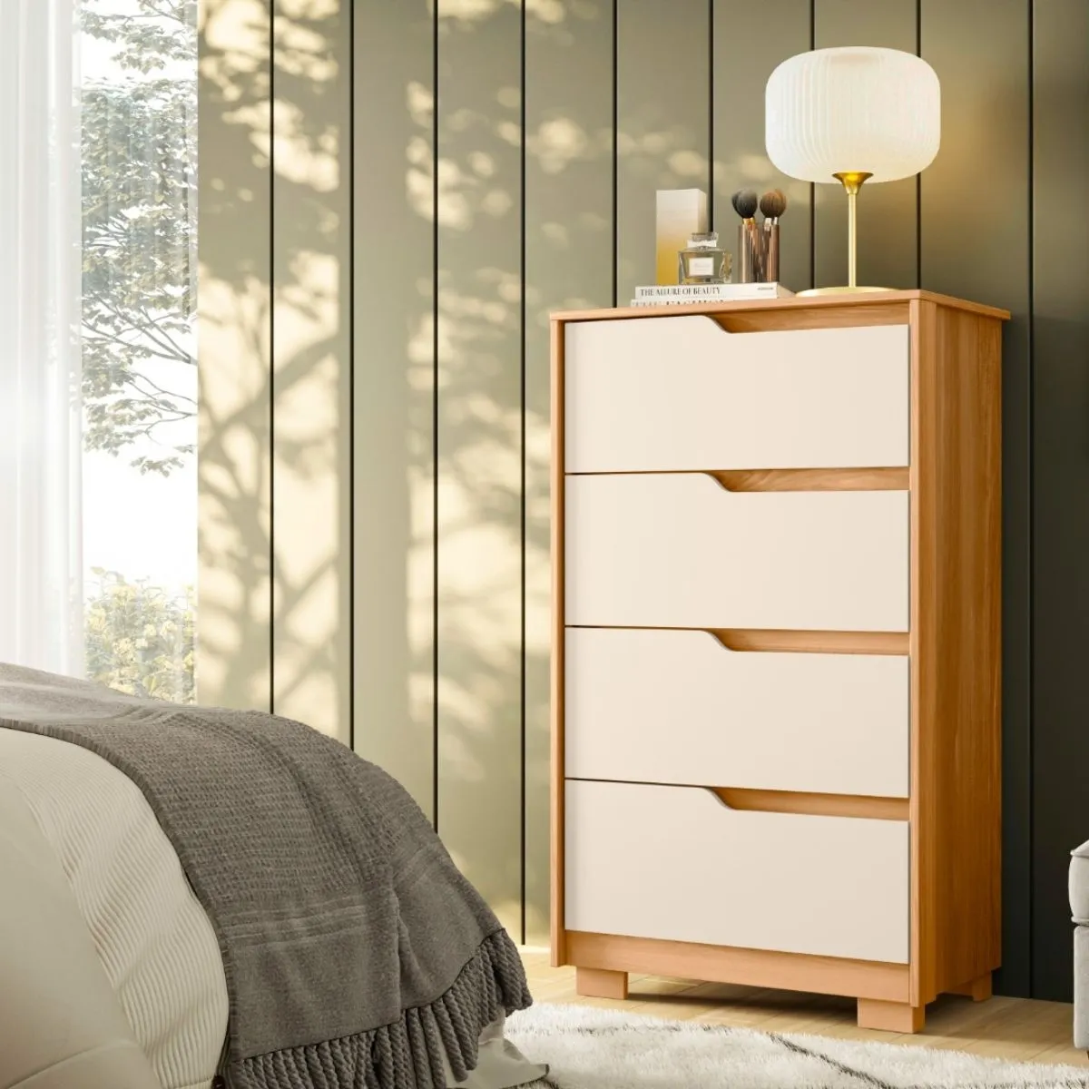 Cômoda Sole 4 Gavetas com Vistas Flex Carvalho Grife/Off White - Albatroz