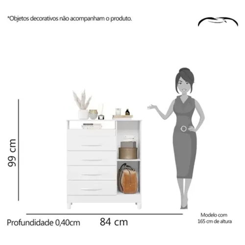 Cômoda Sapateira 1 Porta 4 Gavetas Turquesa Branca Multiflex