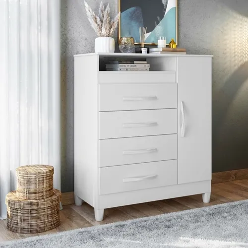 Cômoda Sapateira 1 Porta 4 Gavetas Turquesa Branca Multiflex