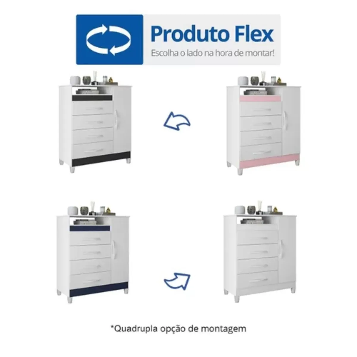 Cômoda Sapateira 1 Porta 4 Gavetas Turquesa Branca Multiflex