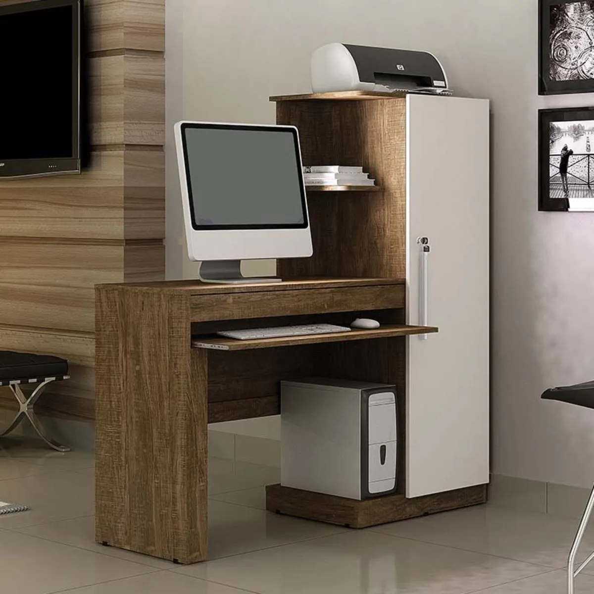 Escrivaninha com Armário Office Ipê/Off White