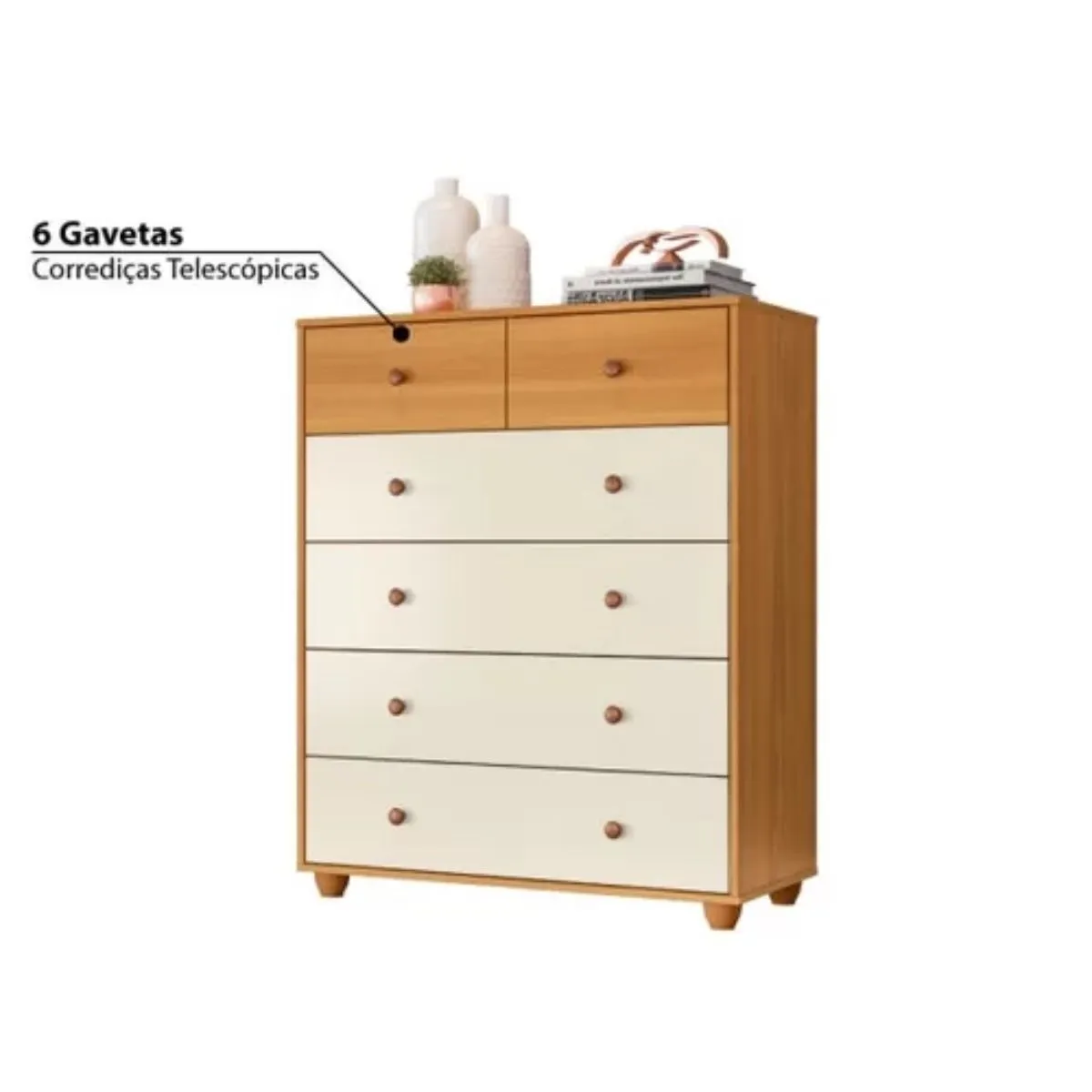 Cômoda 6 Gavetas Vittoria Carvalho Grife/Off White
