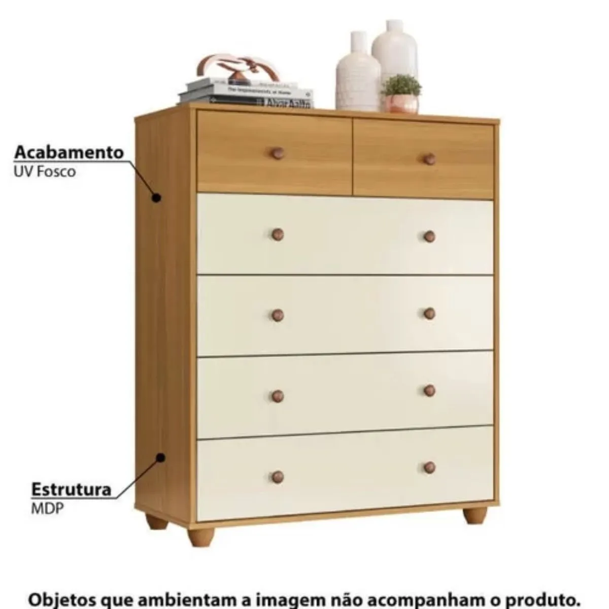 Cômoda 6 Gavetas Vittoria Carvalho Grife/Off White