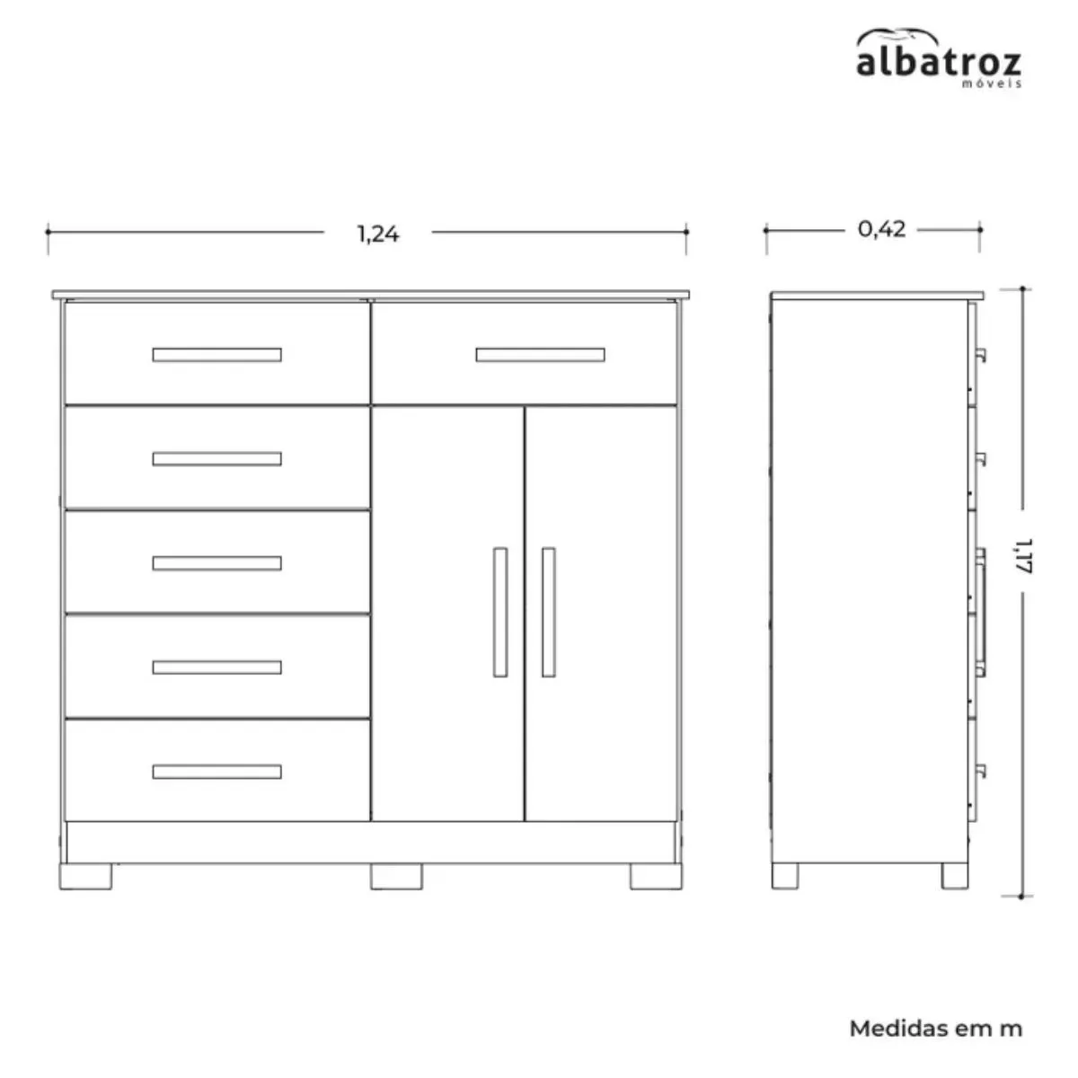 Cômoda Xangai 6 Gavetas 2 Portas Nature/Titanium