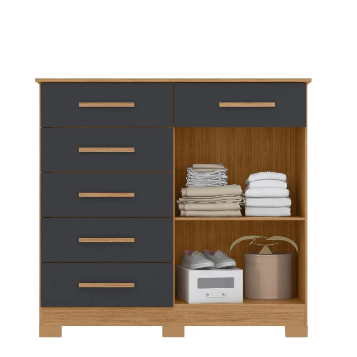 Cômoda Xangai 6 Gavetas 2 Portas Nature/Titanium