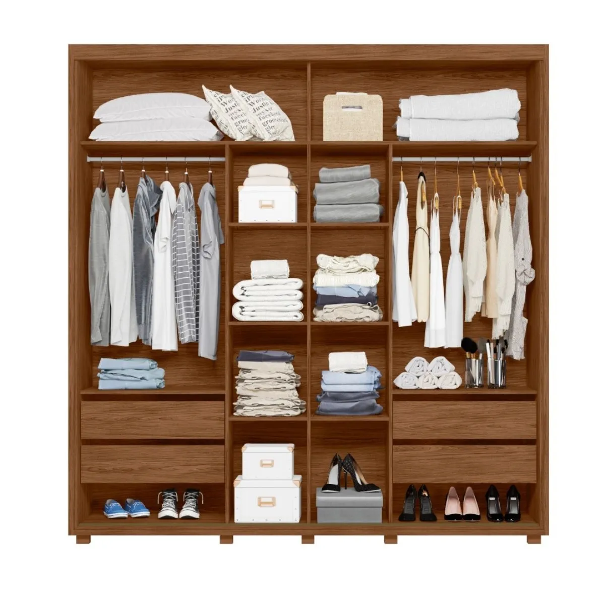 Guarda-Roupa Casal 2 Portas de Correr Viena com Espelho Avelã/Fendi Metallic