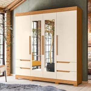 Guarda-Roupa Casal 4 Portas 4 Gavetas Vivacce com Espelho Carvalho Grife/Off White