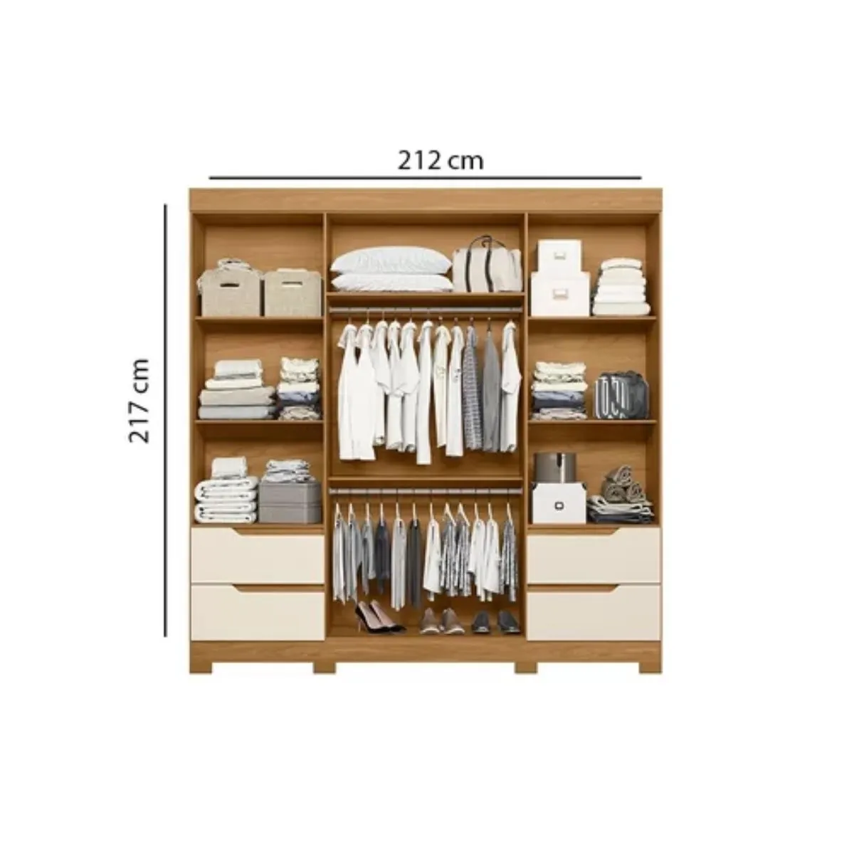 Guarda-Roupa Casal 4 Portas 4 Gavetas Vivacce com Espelho Carvalho Grife/Off White