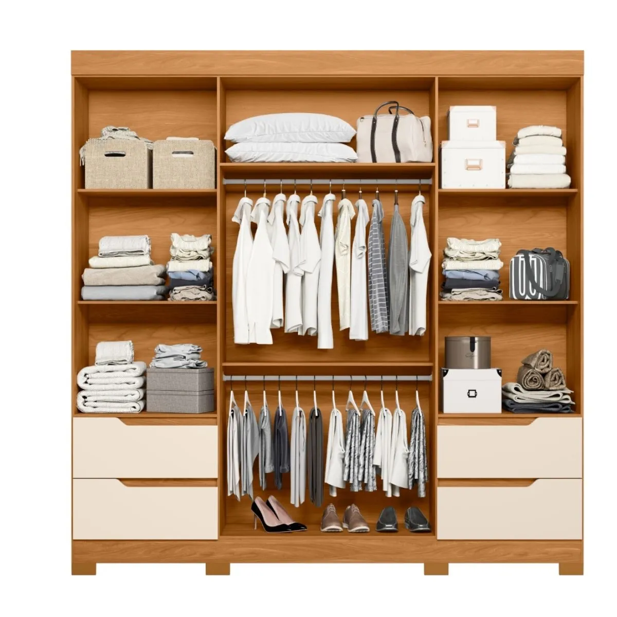 Guarda-Roupa Casal 4 Portas 4 Gavetas Vivacce com Espelho Carvalho Grife/Off White