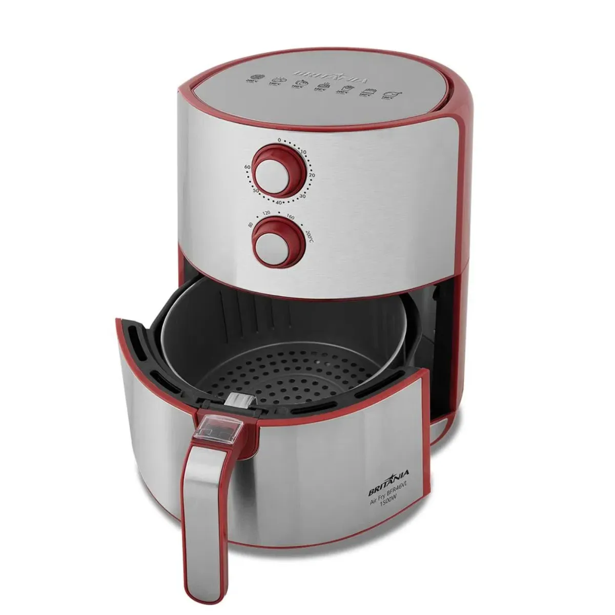 Fritadeira Elétrica Sem Óleo Air Fryer Britânia BFR46VI 4,6LT Inox/Vermelha 220V 1500W