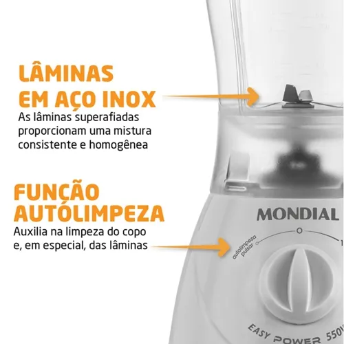 Liquidificador Mondial Easy Power 1,5L 2 Velocidades L-550-W Branco 550W