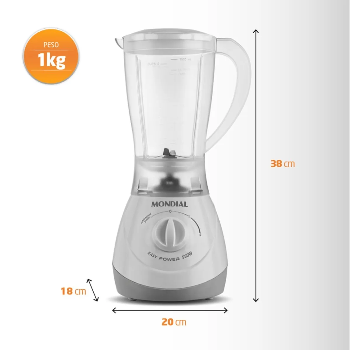 Liquidificador Mondial Easy Power 1,5L 2 Velocidades L-550-W Branco 550W