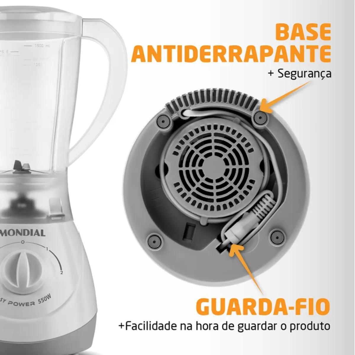 Liquidificador Mondial Easy Power 1,5L 2 Velocidades L-550-W Branco 550W