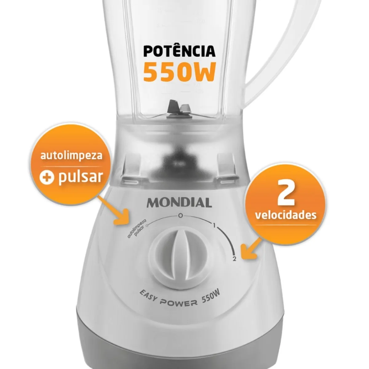 Liquidificador Mondial Easy Power 1,5L 2 Velocidades L-550-W Branco 550W