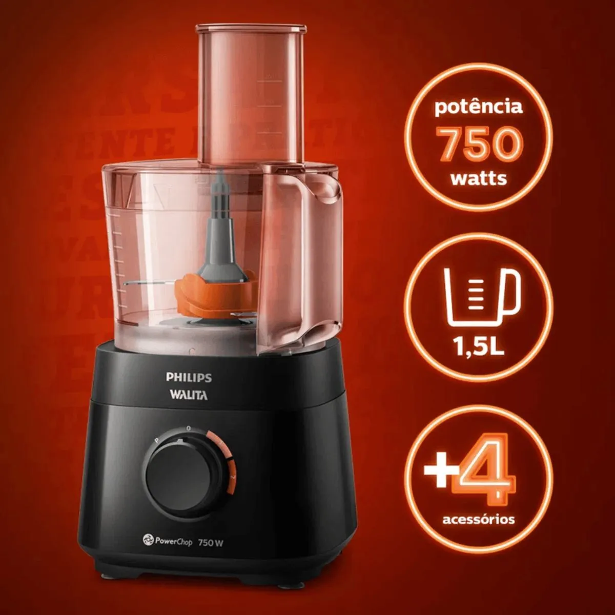 Processador de Alimentos Viva Power Chop Philips Walita RI7301/90 750W Preto 220V