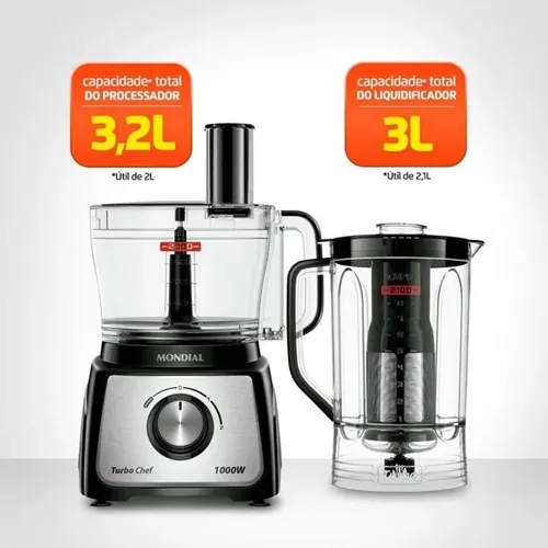 Multiprocessador de Alimentos Turbo Chef 5 em 1 Mondial MPN-01-B 220V