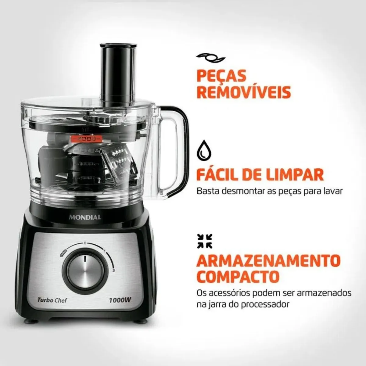 Multiprocessador de Alimentos Turbo Chef 5 em 1 Mondial MPN-01-B 220V