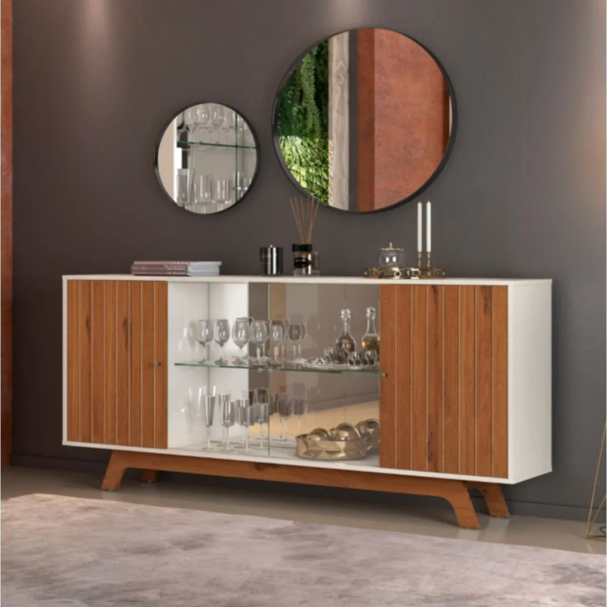 Buffet Aparador Balcão Facino 1,80m 4 Portas Rustico Terrara/Off White