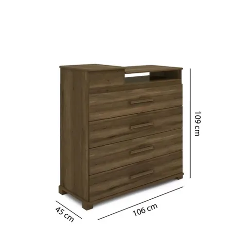 Cômoda 4 Gavetas 1 Porta com Espelho Munique Cedro