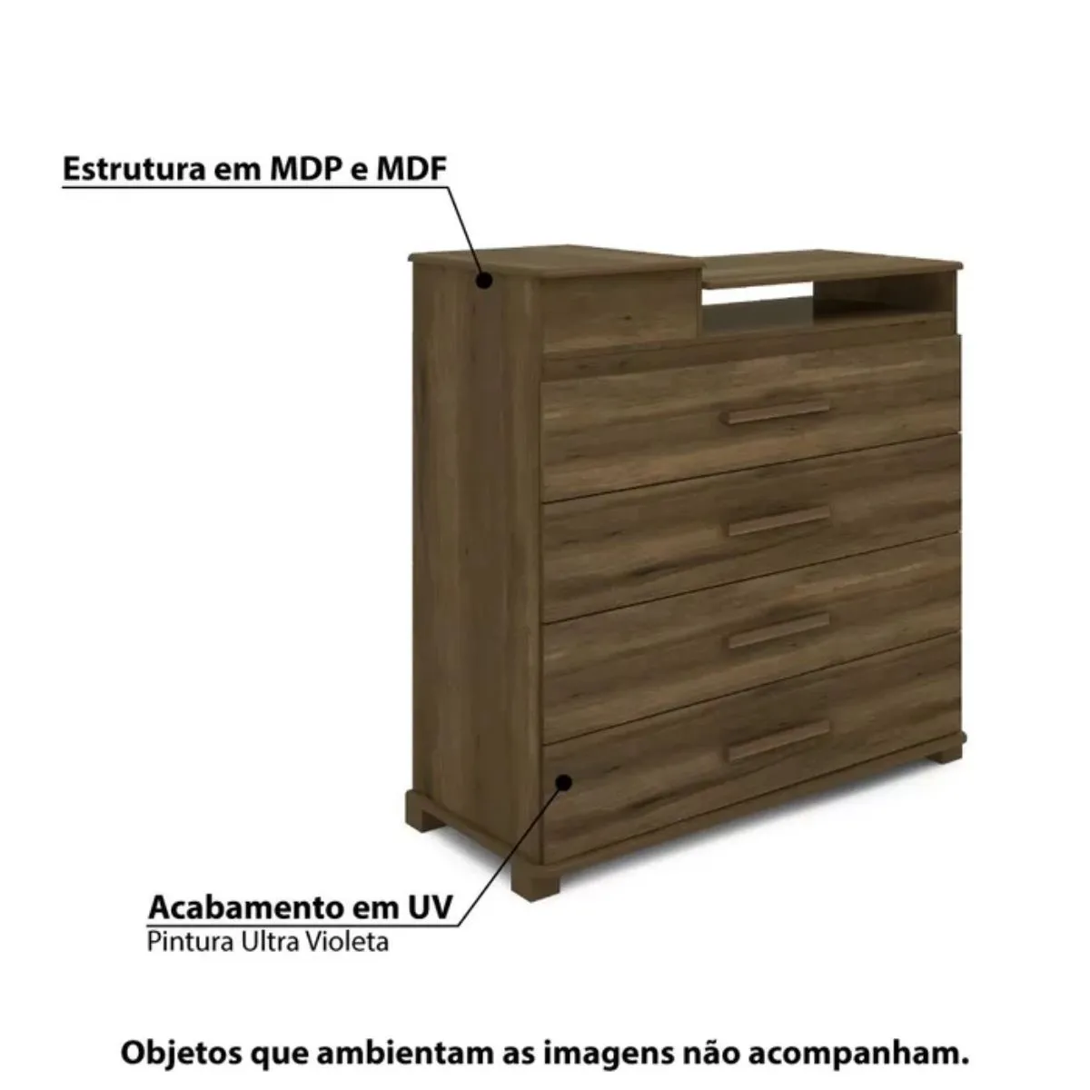 Cômoda 4 Gavetas 1 Porta com Espelho Munique Cedro