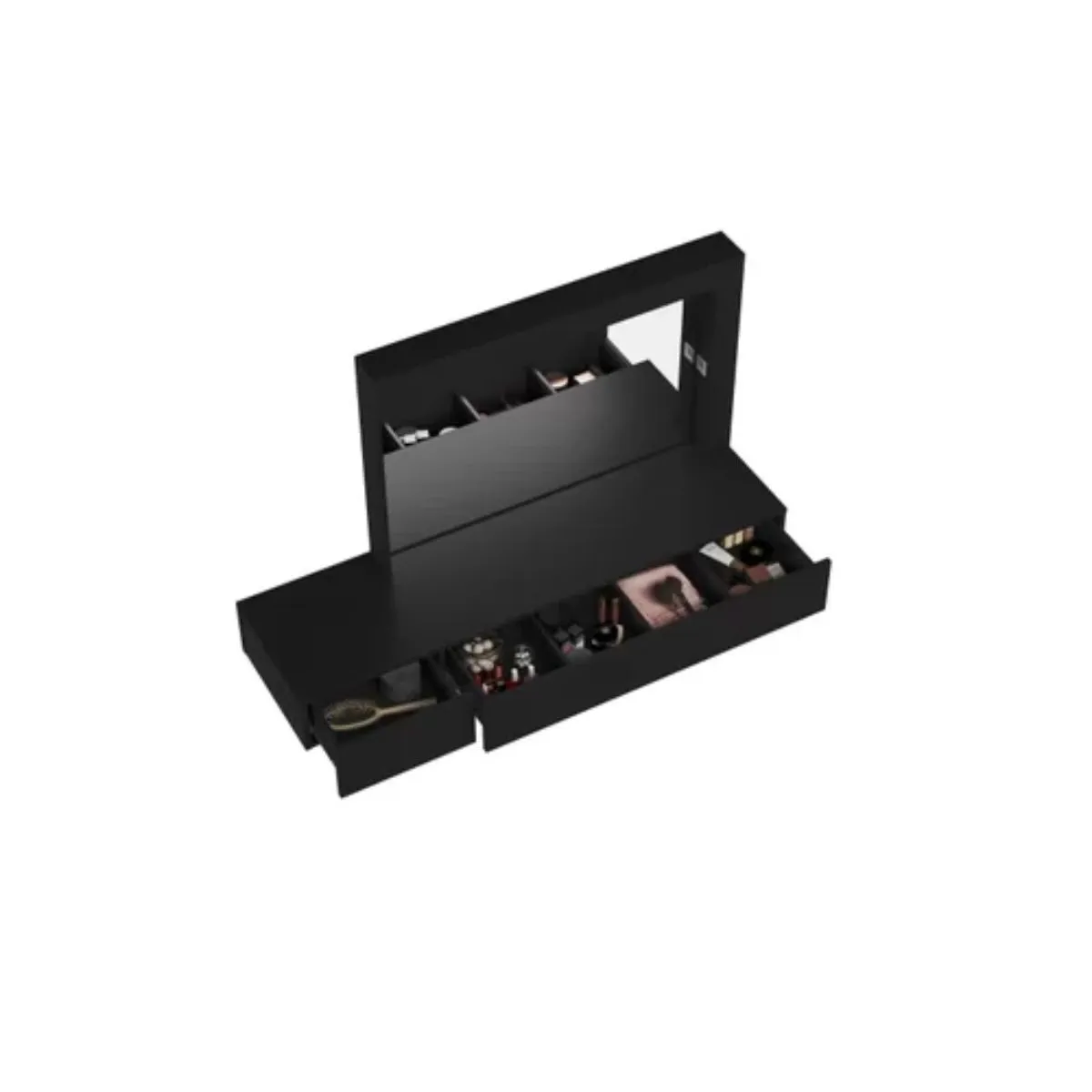 Penteadeira Camarim Suspenso Inspiração com 2 Gavetas e Espelho Preto Fosco Liso