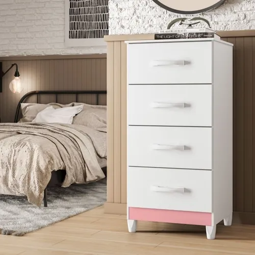 Cômoda 4 Gavetas Mobi Branco Fosco Liso/Biflex