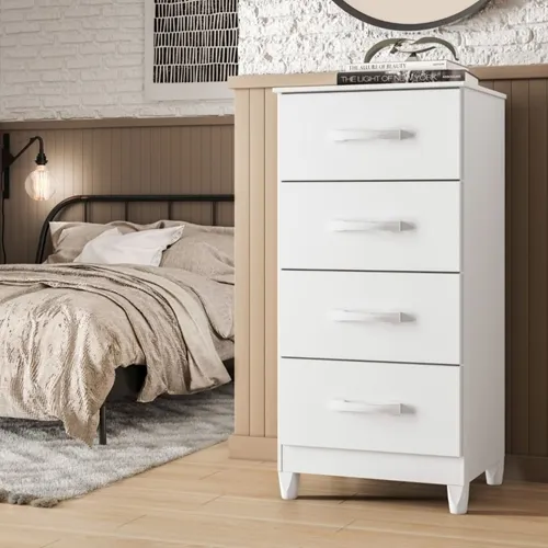 Cômoda 4 Gavetas Mobi Branco Fosco Liso/Biflex