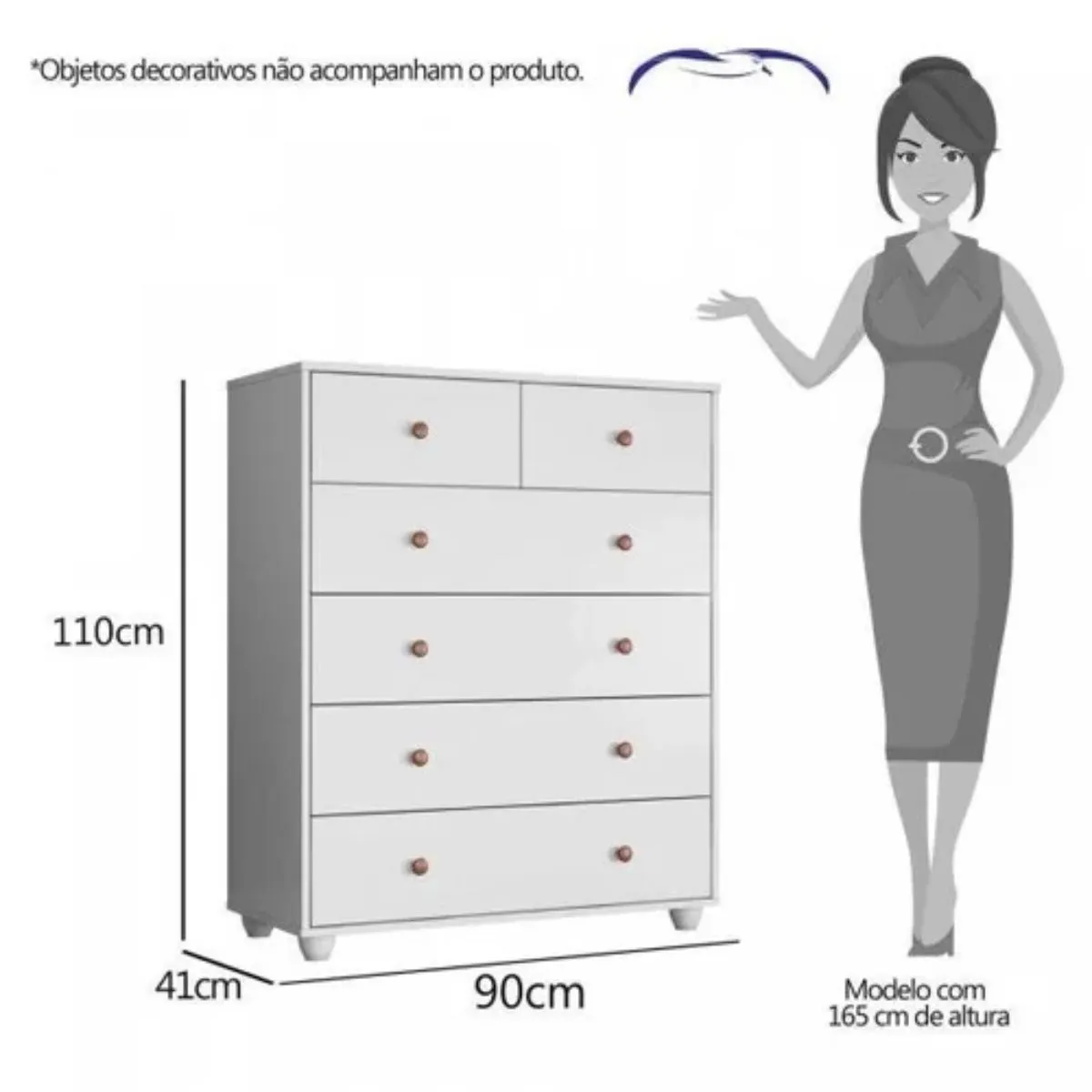 Cômoda 6 Gavetas Vittoria Branco Fosco Liso