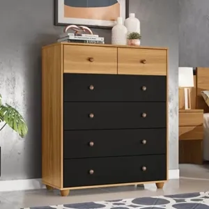 Cômoda 6 Gavetas Vittoria Carvalho Grife/Preto Fosco Liso