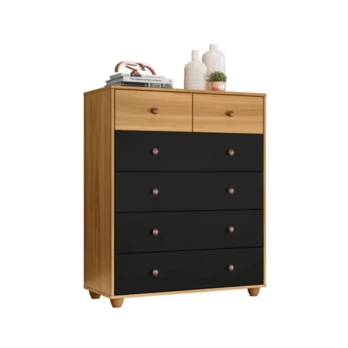 Cômoda 6 Gavetas Vittoria Carvalho Grife/Preto Fosco Liso