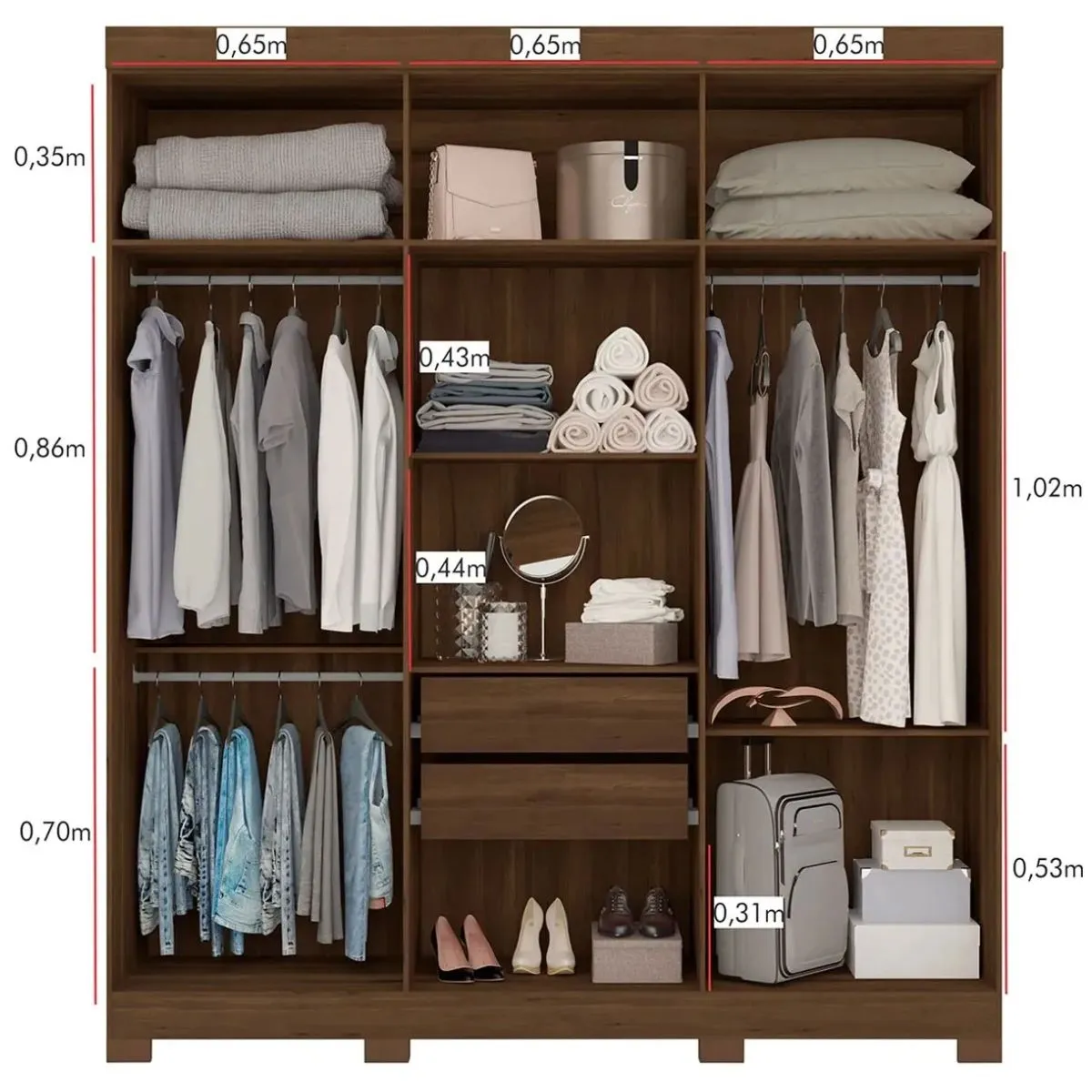 Guarda-Roupa Casal 6 Portas 2 Gavetas Amarok Cedro Albatroz